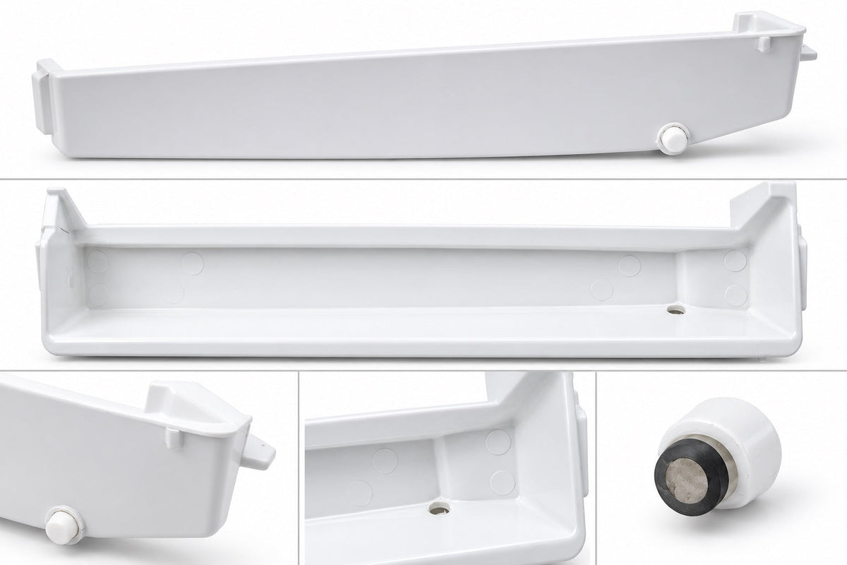 Thetford Abtropfschale mit Ablaufanschluss und Detailansichten der Reparatur